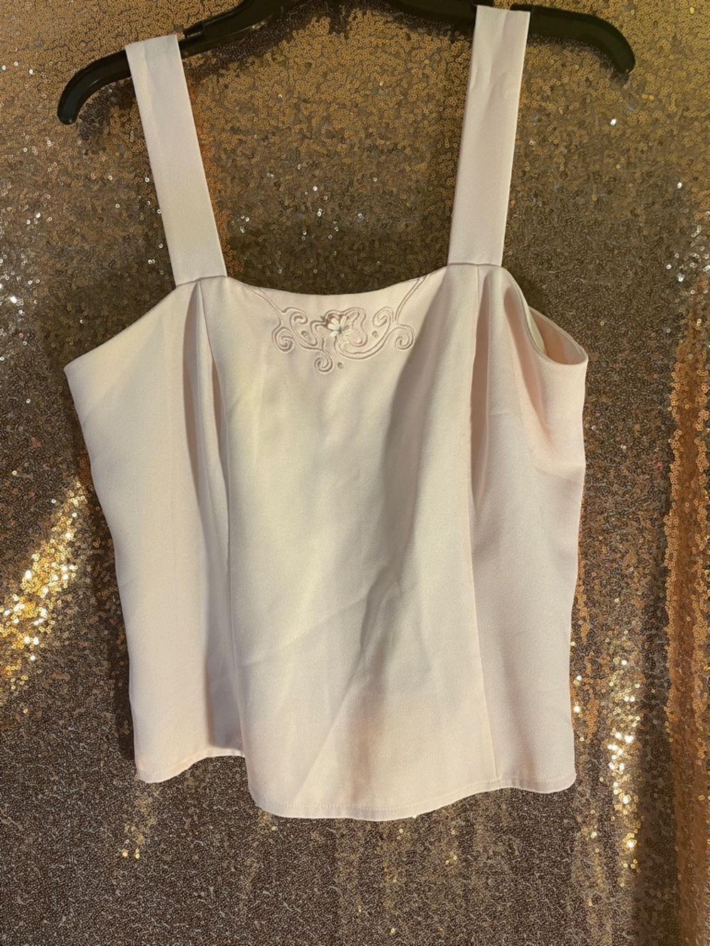 Y2K Vintage Square-Neck Light Pink Embroidered Zippered Camisole Top Sz L